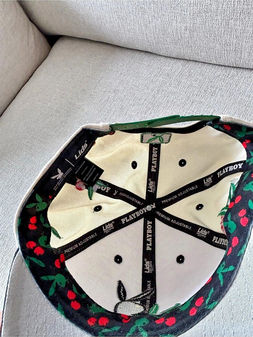 Playboy Cherry Adjustable Hat - Cream Floral Cap - Picture 3 of 3
